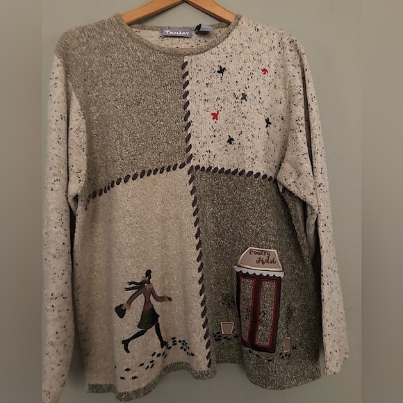 TANJAY Vintage Embroidered Cotton Blend Sweater - Picture 1 of 7